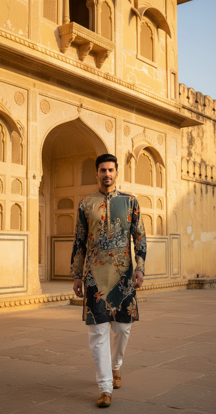 Foil Print Ethnic Kurta Main Image